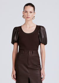 Chocolate Willa Balloon Sleeve Scoop Neck Top | Women's Top by Derek Lam 10 Crosby