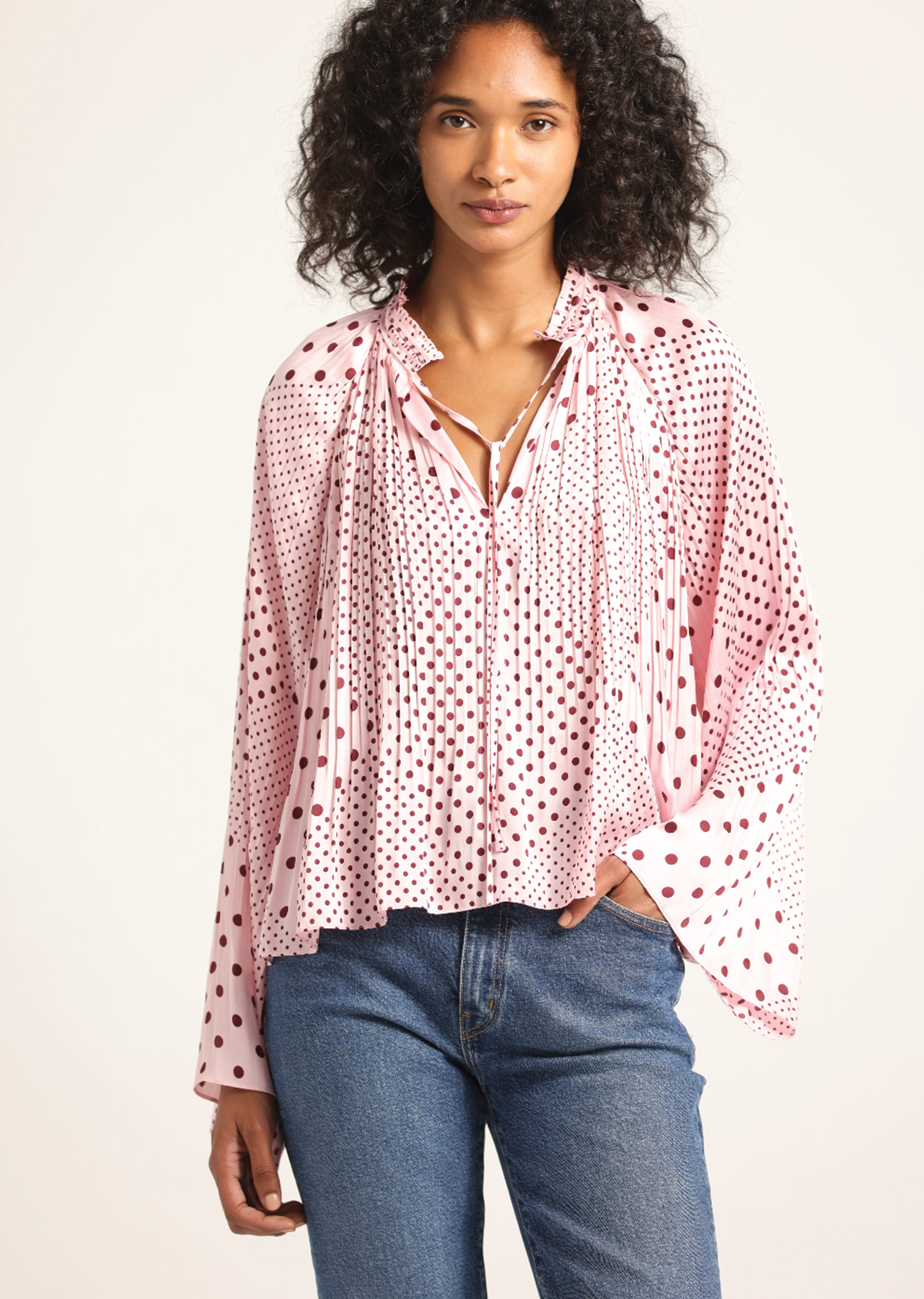 Claira Satin Raglan Sleeve Blouse - Pink Quartz-Bordeaux – Derek Lam