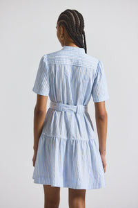 Celestine-White Clynton Pintuck Stripe Shirting Short Sleeve Dress | Women's Dresses by Derek Lam 10 Crosby