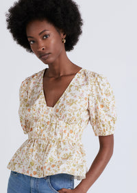 Cream Multi Maureen Balloon Sleeve Top | Women's Top by Derek Lam 10 Crosby