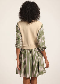 Oatmeal-Fatigue Multi Stripe Cressida Mixed Media Dress | Women's Dresses by Derek Lam 10 Crosby