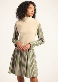 Oatmeal-Fatigue Multi Stripe Cressida Mixed Media Dress | Women's Dresses by Derek Lam 10 Crosby