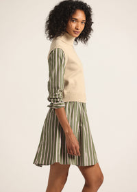 Oatmeal-Fatigue Multi Stripe Cressida Mixed Media Dress | Women's Dresses by Derek Lam 10 Crosby