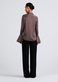 Dark Truffle Selma Button Down Flare Cuff Blouse | Women's Top by Derek Lam 10 Crosby