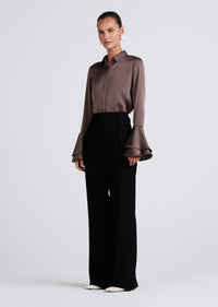 Dark Truffle Selma Button Down Flare Cuff Blouse | Women's Top by Derek Lam 10 Crosby