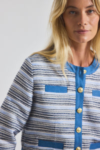 Blue-White Elain Cotton Tweed Jacket With Denim Trim | Women's Jackets by Derek Lam 10 Crosby