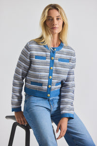 Blue-White Elain Cotton Tweed Jacket With Denim Trim | Women's Jackets by Derek Lam 10 Crosby