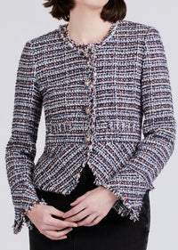 Blue Multi Elizabeth Peplum Jacket | Womens Jacket by Derek Lam 10 Crosby