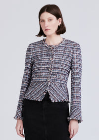 Blue Multi Elizabeth Peplum Jacket | Womens Jacket by Derek Lam 10 Crosby
