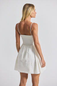 White Eton Embroidered Poplin Eyelet Spaghetti Strap Pleated Mini Dress | Women's Dresses by Derek Lam 10 Crosby
