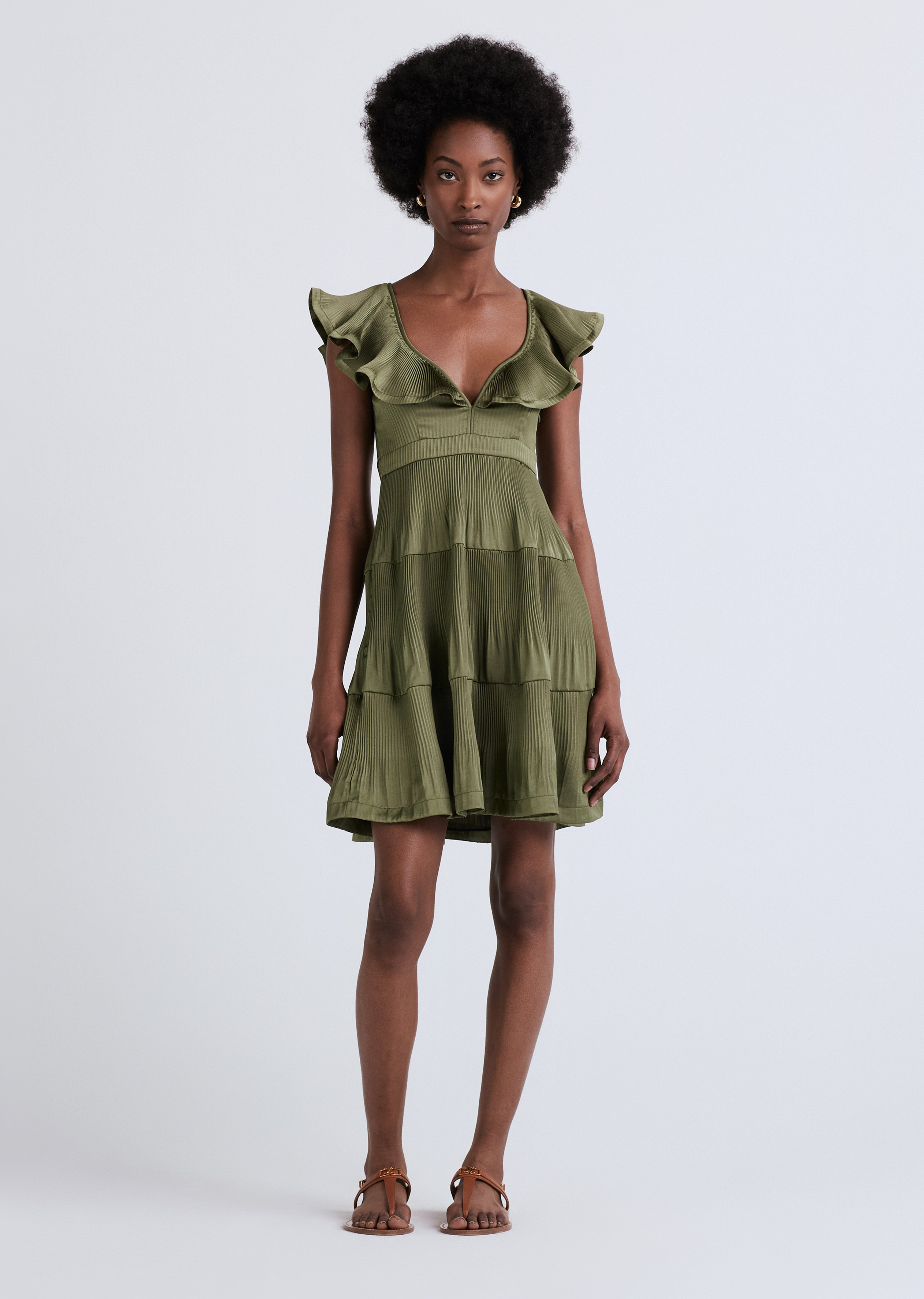 Persis Pleated Ruffle Dress - Fatigue