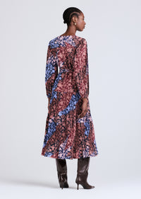 Purple Multi Ferris Pleated V Neck Midi Dress | Women's Dress by Derek Lam 10 Crosby