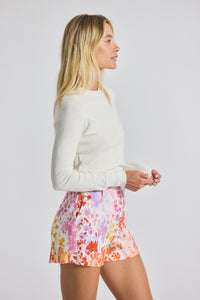 Rose Multi Freja Floral Printed Stretch Linen Flared Short | Women's Shorts by Derek Lam 10 Crosby