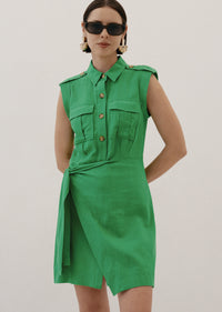 Kelly Green Giselle Mini Tie Front Cargo Dress | Women's Dresses by Derek Lam 10 Crosby