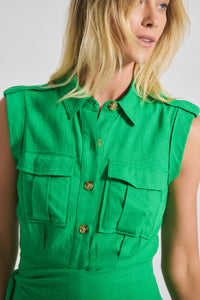 Kelly Green Giselle Mini Tie Front Cargo Dress | Women's Dresses by Derek Lam 10 Crosby