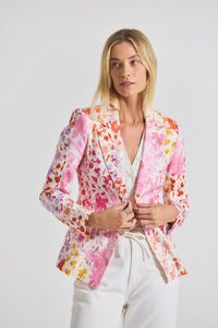 Rose Multi Irina Floral Printed Stretch Linen Blazer | Women's Jackets by Derek Lam 10 Crosby