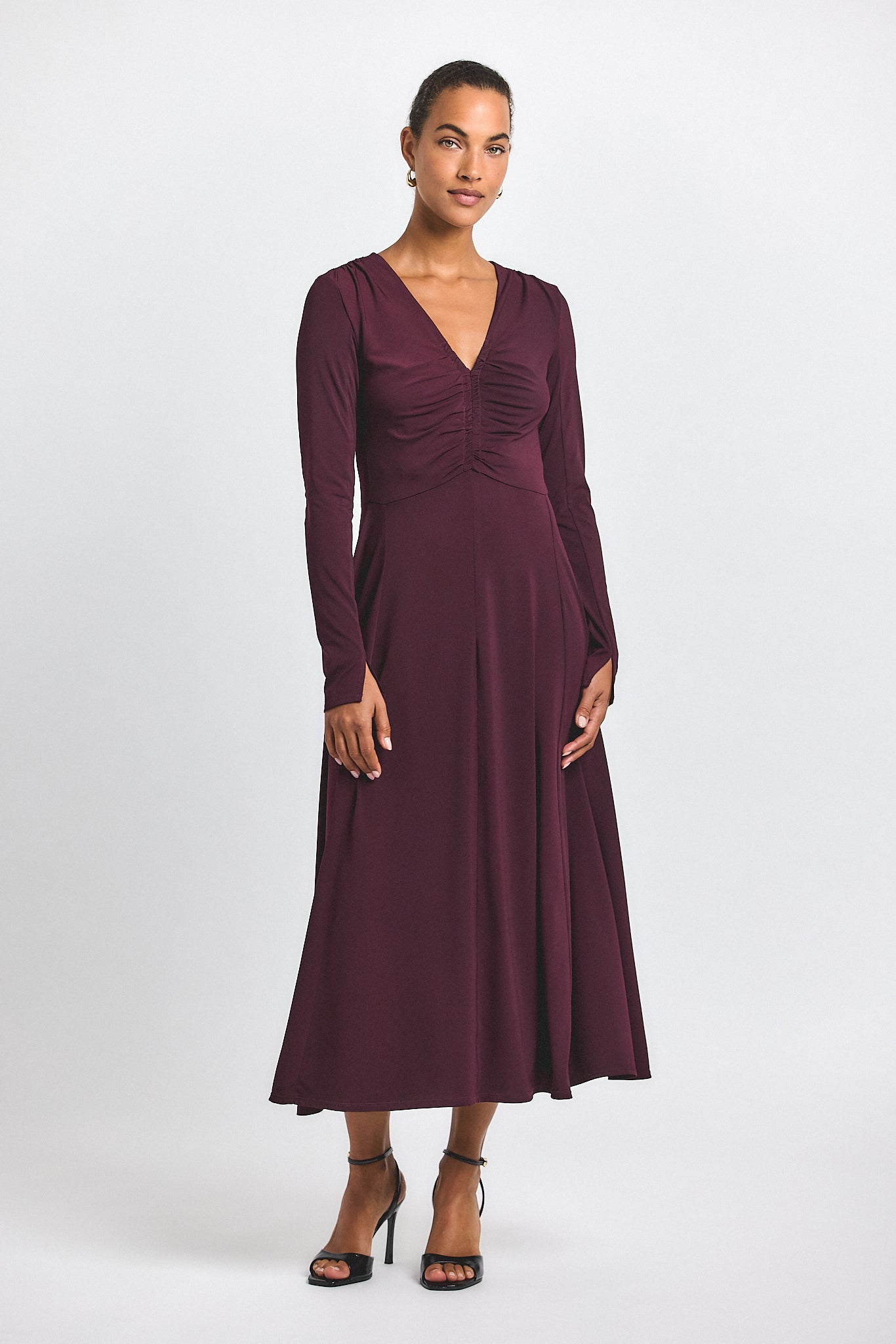 green emerald velvet dress Empire-Waist Long Beaded Prom Dress with Long Sleeves Rose Gold / 8