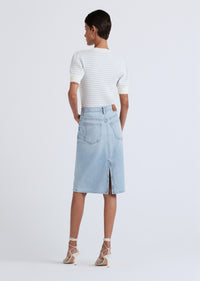 Eloise Lace-Up Henley Top - Ivory-Light Blue