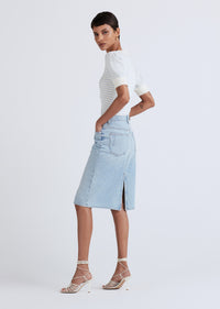 Eloise Lace-Up Henley Top - Ivory-Light Blue