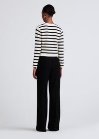 Ivory-Navy Keene Stripe Crewneck Cardigan | Women's Sweater by Derek Lam 10 Crosby