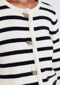 Ivory-Navy Keene Stripe Crewneck Cardigan | Women's Sweater by Derek Lam 10 Crosby