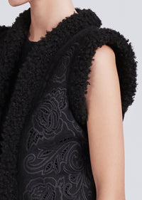 Black Jaime Shearling Trimmed Embriodered Vest | Womens Vest by Derek Lam 10 Crosby