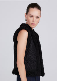 Black Jaime Shearling Trimmed Embriodered Vest | Womens Vest by Derek Lam 10 Crosby