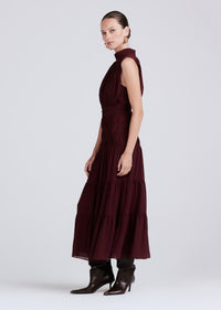 Burgundy Junia Rouched Sleeveless Midi Dress | Women's Dress by Derek Lam 10 Crosby