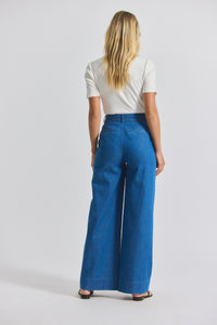 Katrina Chambray Wide Leg Pleated Trouser - Keri Blue