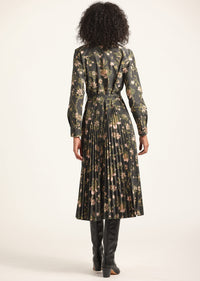 Black Fall Foliage Kenza Pleated Midi Dress | Women's Dresses by Derek Lam 10 Crosby