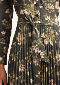 Black Fall Foliage Kenza Pleated Midi Dress | Women's Dresses by Derek Lam 10 Crosby