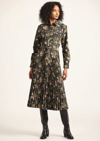 Black Fall Foliage Kenza Pleated Midi Dress | Women's Dresses by Derek Lam 10 Crosby