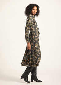 Black Fall Foliage Kenza Pleated Midi Dress | Women's Dresses by Derek Lam 10 Crosby