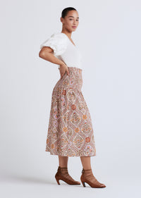 Light Khaki Multi Madani Smocked Skirt | Women's Skirt by Derek Lam 10 Crosby