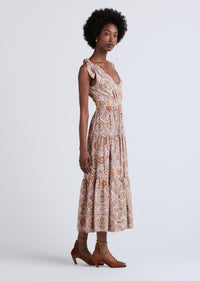 Light Khaki Multi Timothea Shoulder Tie Dress | Women's Dress by Derek Lam 10 Crosby