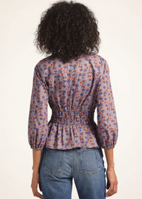 Dark Mocha Multi Floral Lilith V-Neck Blouse | Women's Top by Derek Lam 10 Crosby