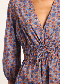 Dark Mocha Multi Floral Lilith V-Neck Blouse | Women's Top by Derek Lam 10 Crosby