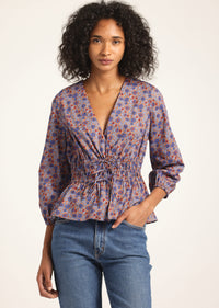 Dark Mocha Multi Floral Lilith V-Neck Blouse | Women's Top by Derek Lam 10 Crosby