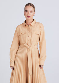 Limestone Kenza Long Sleeve Pleated Shirt Dress | Women's Dress by Derek Lam 10 Crosby