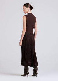 Chocolate Maizie Mock Neck Sleeveless Pleated Sweater Dress | Women's Dress by Derek Lam 10 Crosby