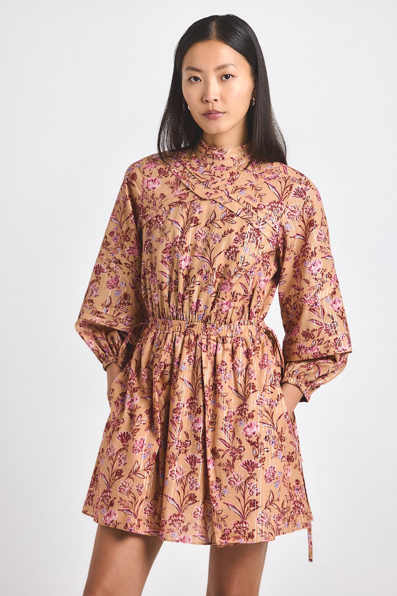 Marisol Lurex Stripe Printed Voile Mini Dress