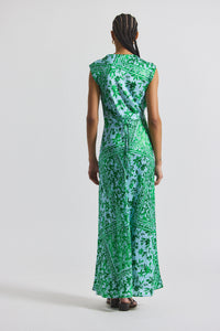 Kelly Green Multi Maritza Watercolor Tile Print Asymmetric Dress with Embellishment | Women's Dresses by Derek Lam 10 Crosby