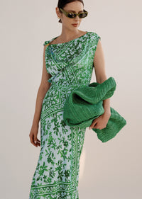 Kelly Green Multi Maritza Watercolor Tile Print Asymmetric Dress with Embellishment | Women's Dresses by Derek Lam 10 Crosby