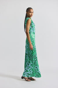 Kelly Green Multi Maritza Watercolor Tile Print Asymmetric Dress with Embellishment | Women's Dresses by Derek Lam 10 Crosby