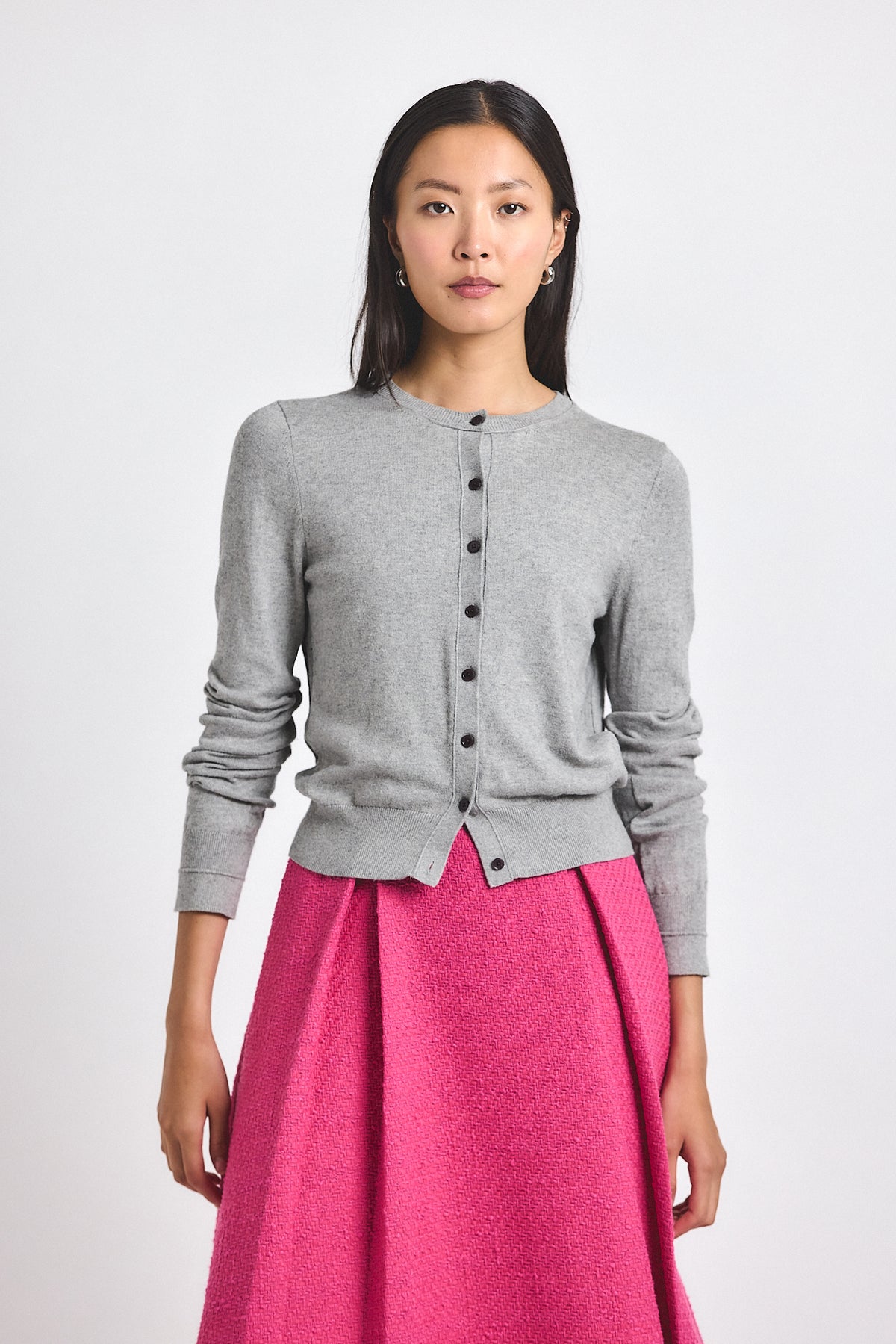 Thibeaut Long Sleeve Cardigan in Medium Heather Grey | Derek Lam 