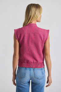 Raspberry-White Namira Cotton Tweed Sleeveless Jacket | Women's Dresses by Derek Lam 10 Crosby