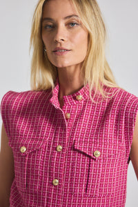 Raspberry-White Namira Cotton Tweed Sleeveless Jacket | Women's Dresses by Derek Lam 10 Crosby