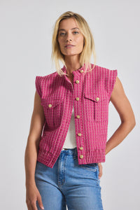 Raspberry-White Namira Cotton Tweed Sleeveless Jacket | Women's Dresses by Derek Lam 10 Crosby