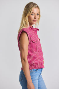 Raspberry-White Namira Cotton Tweed Sleeveless Jacket | Women's Dresses by Derek Lam 10 Crosby