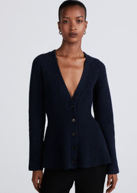 Navy Melange Amalia Flared Cardigan | Women's Sweater by Derek Lam 10 Crosby